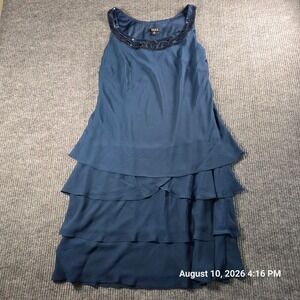 SLNY SL Fashions New York Navy Blue Tiered Sequin Neck Cocktail Dress Womens 14